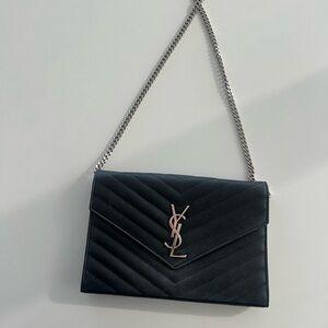 Yves Saint Laurent Classic Cassandre Chain Wallet in Grain de Poudre Leather